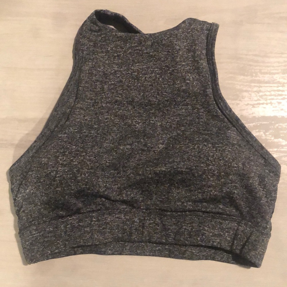 The Chestee Heathered Charcoal High-Neck Sports Bra Collarbone Padding